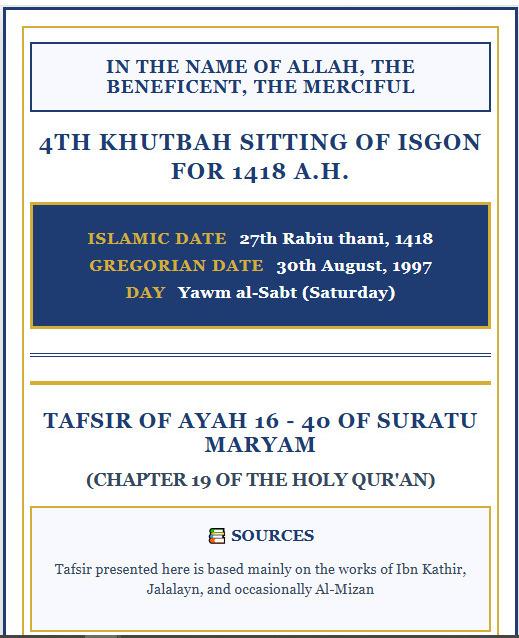 4TH KHATBAH SITTING OF ISGON FOR 1418 A.H.
