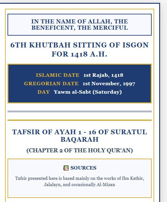 6TH KHATBAH SITTING OF ISGON FOR 1418 A.H.